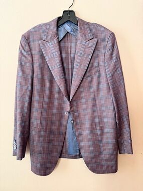 Pal Zileri Brown Plaid Sport Coat with Blue Windowpane